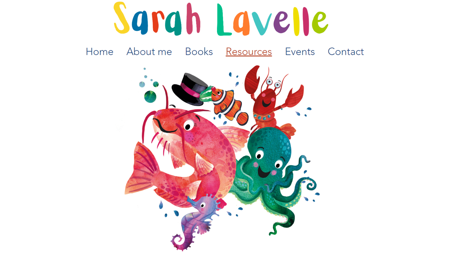 Now Chemistry website front page of Sarah Lavelle website features cartoon sea creatures
